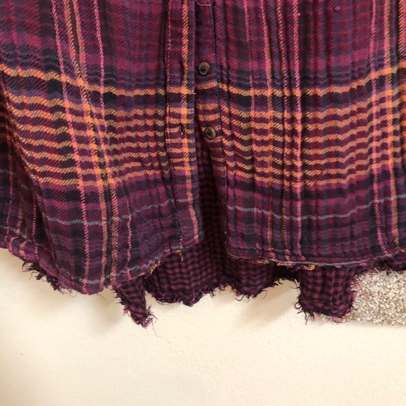 Free People Lightweight Plaid Top Double Cloth Swing OversizedBurgandy M $108 - Picture 5 of 7